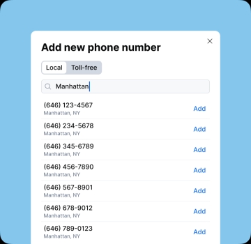 DialLink’s interface for managing phone numbers
