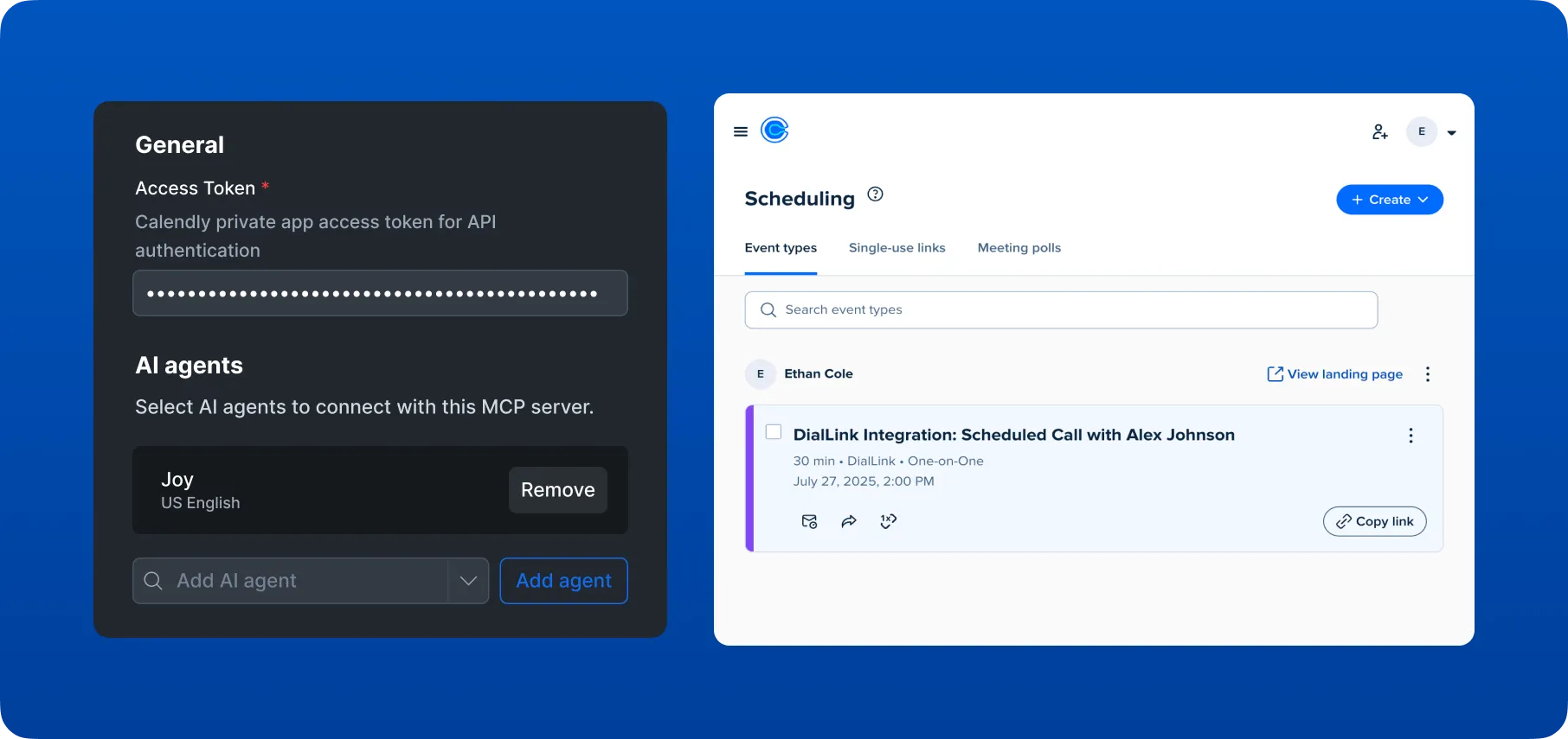 The settings managing connection with calendars