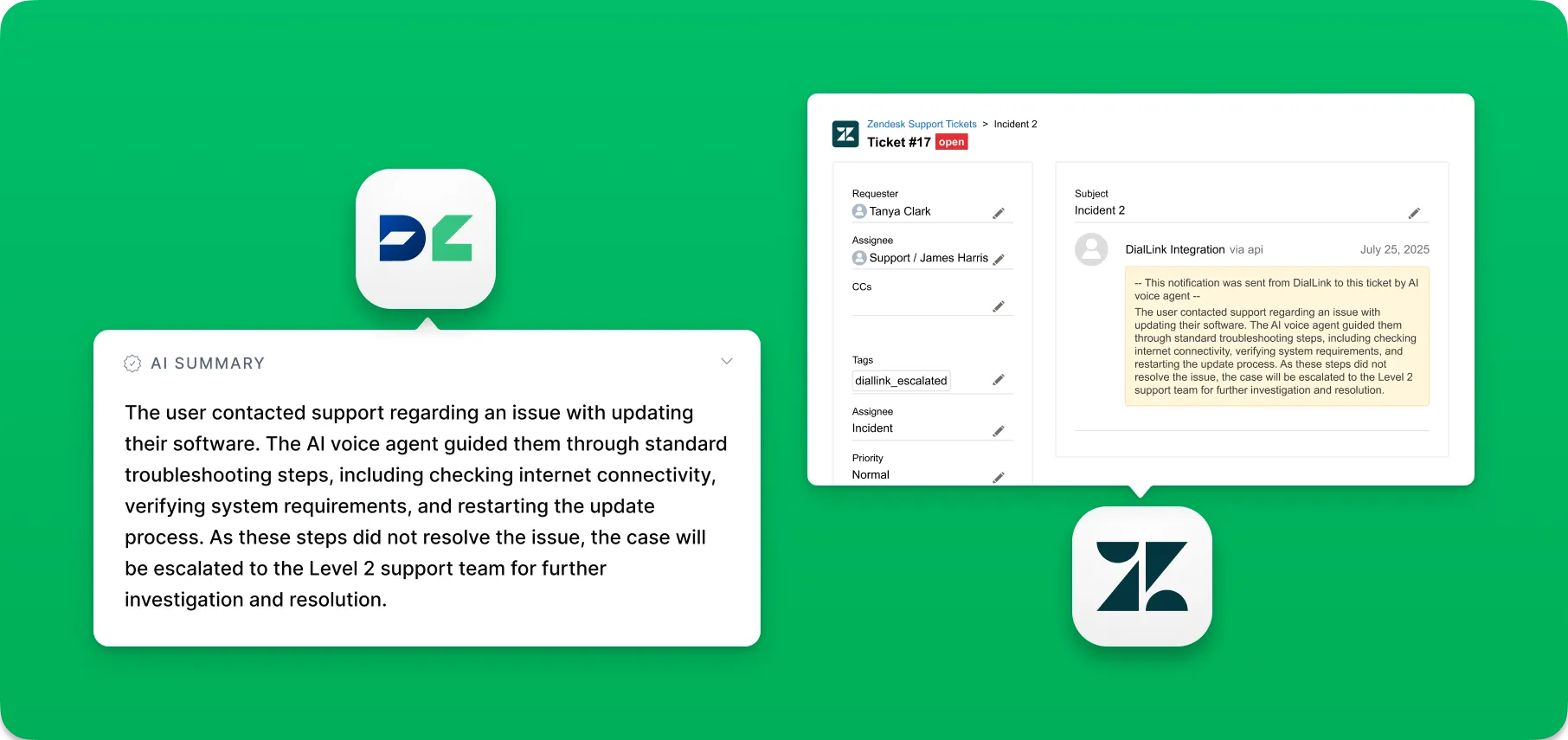 The settings connecting AI voice agents to Zendesk