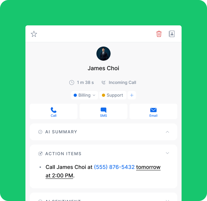 Caller info with scheduled callback option activated