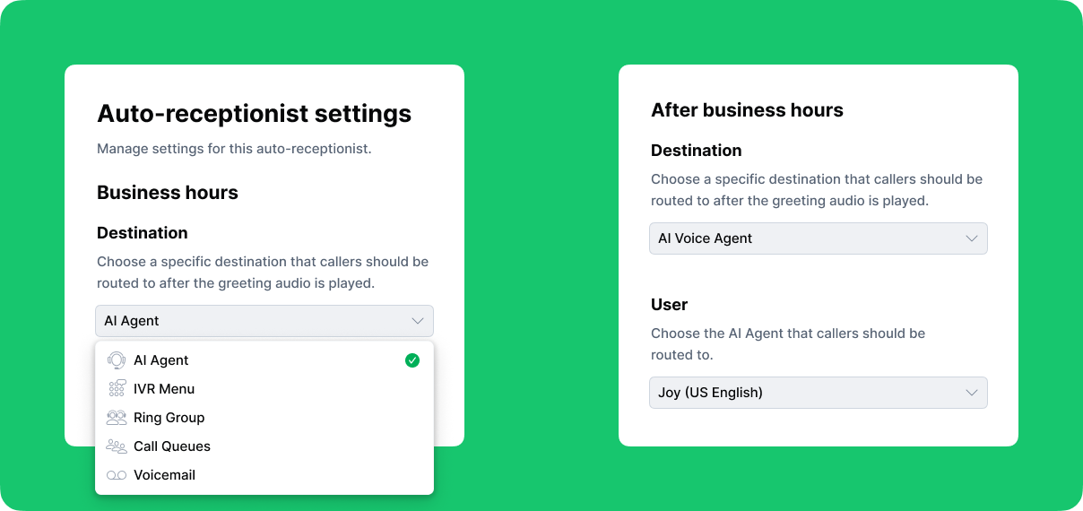 Destination selection interface