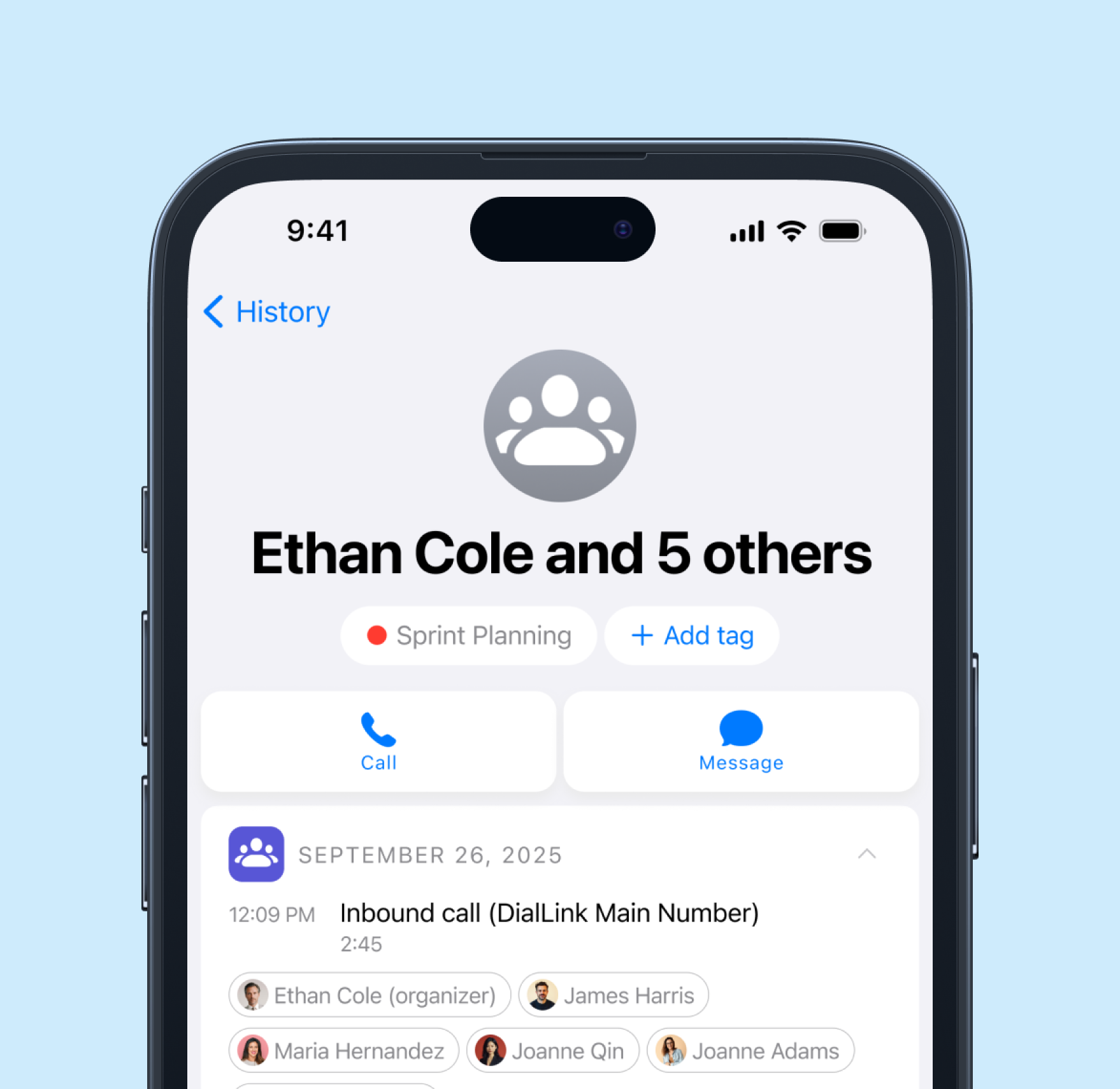 Conference call interface showing active participants