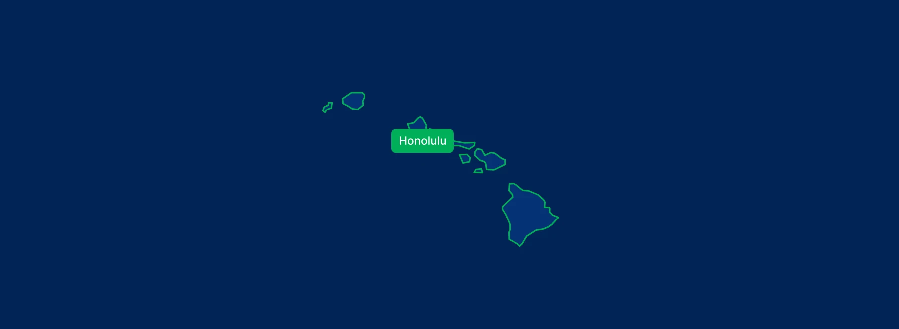 Display the Hawaii state on the map with highlighted cities – Honolulu and Maui.