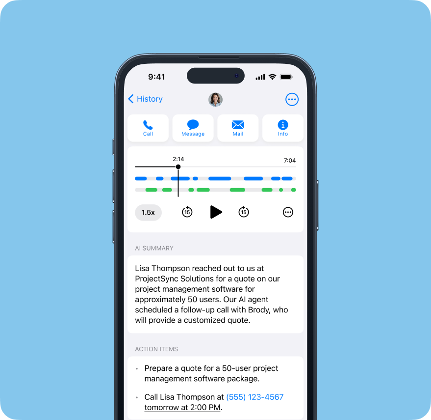 AI-captured action items from calls interface