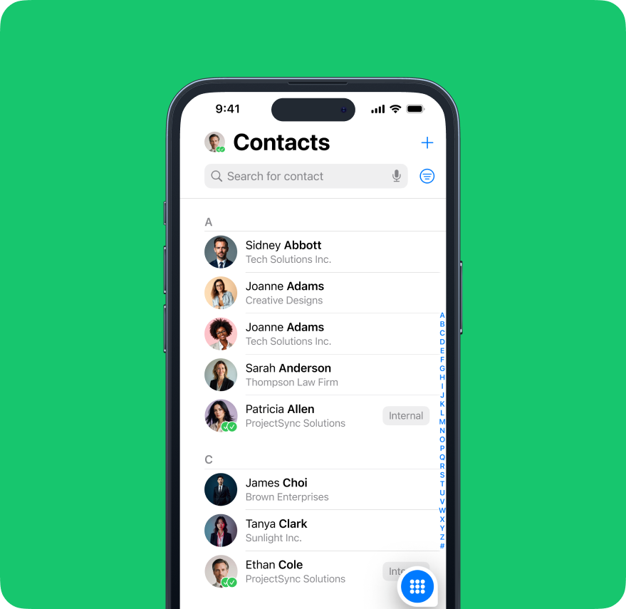 Contact management interface on mobile device