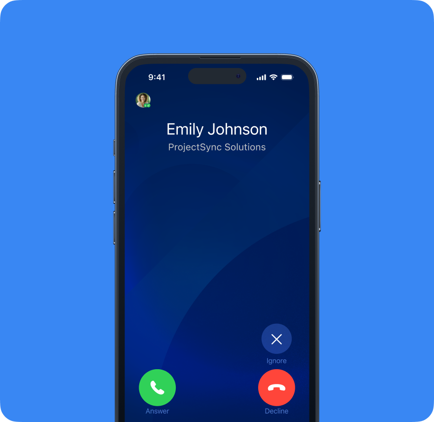 Mobile interface showing incoming call