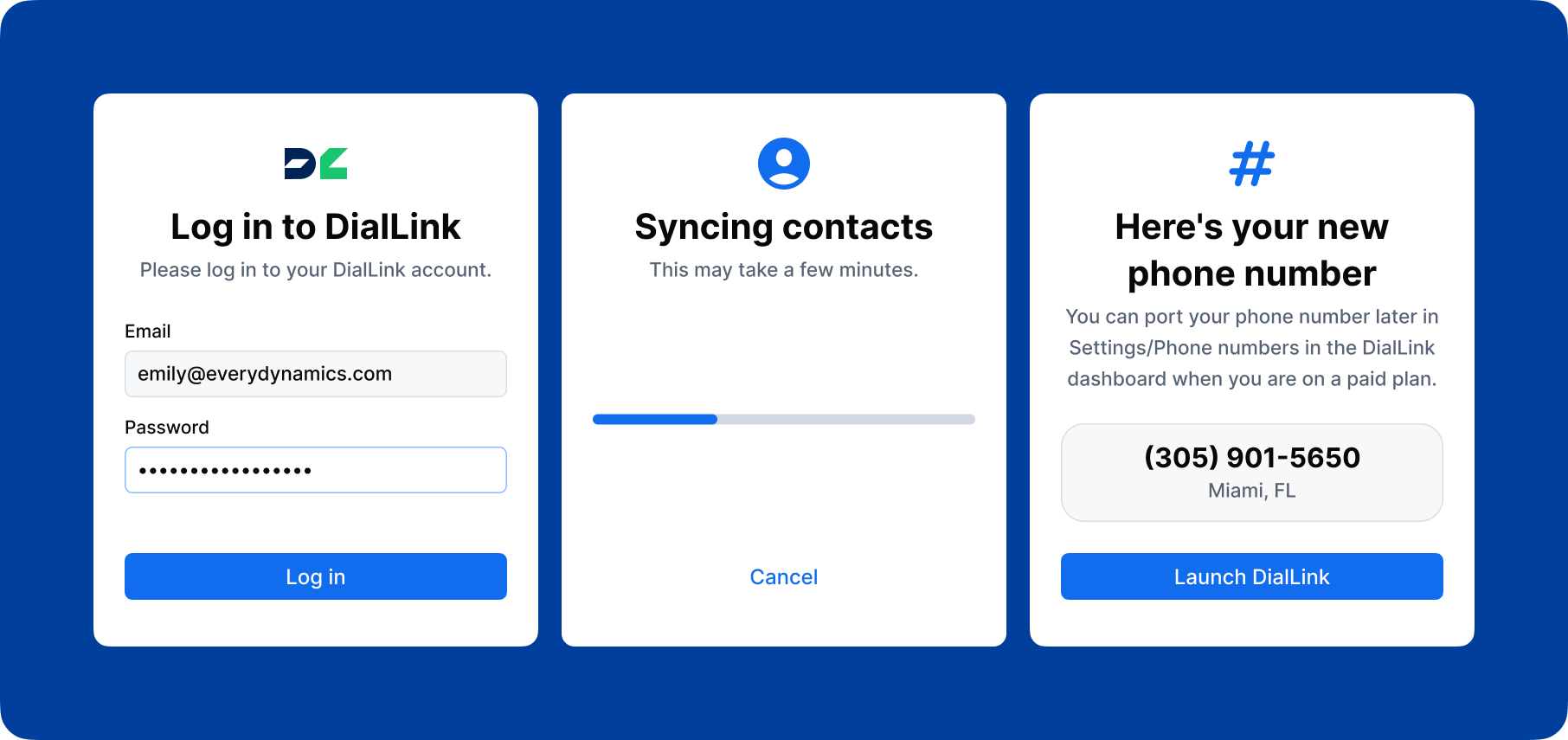 Guided setup in DialLink