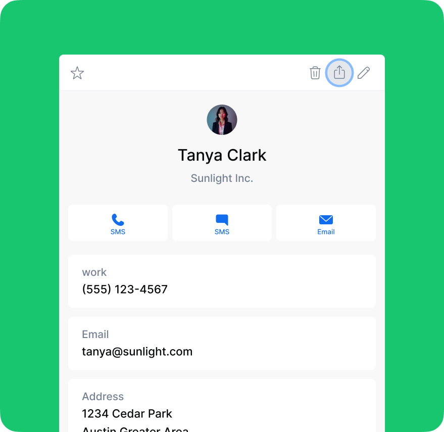 Contact record shared with a team