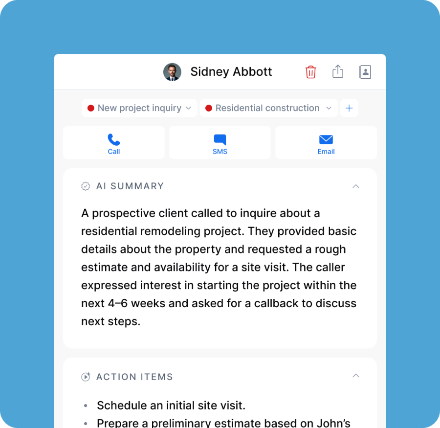 AI call tagging, summary and action items