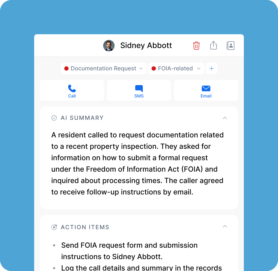 AI call tagging, summary and action items