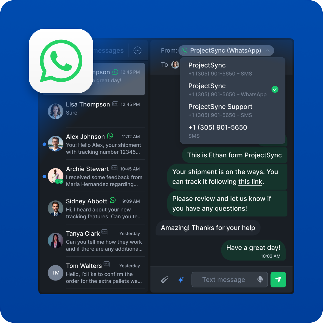 Unified view of calls, texts and WhatsApp messages