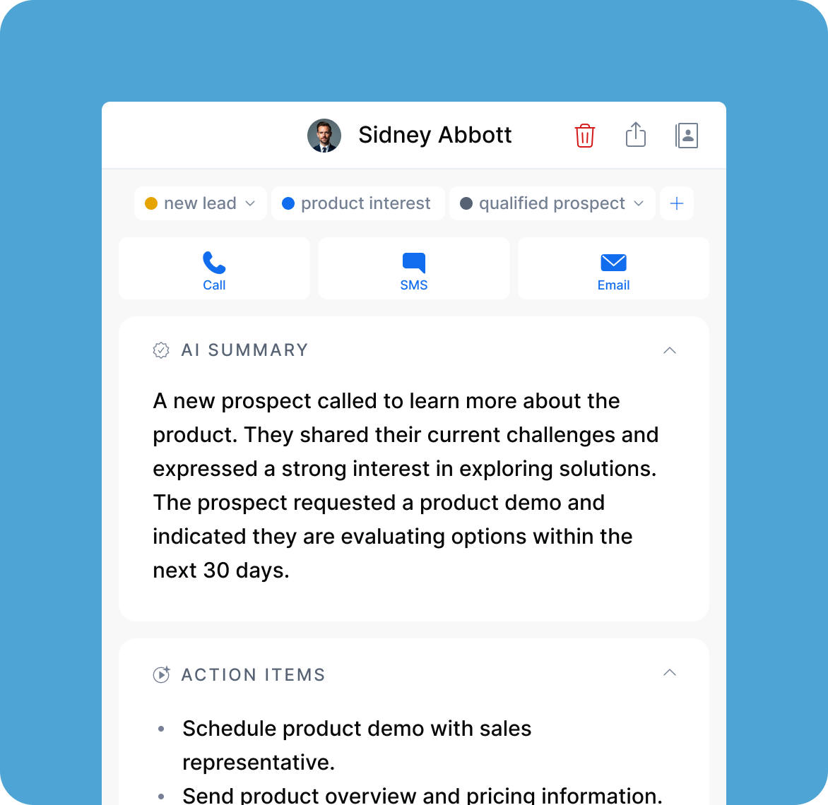 AI call summary with call tags