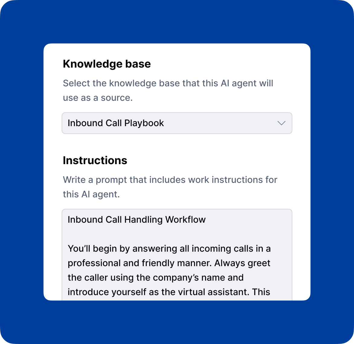 AI voice agent settings