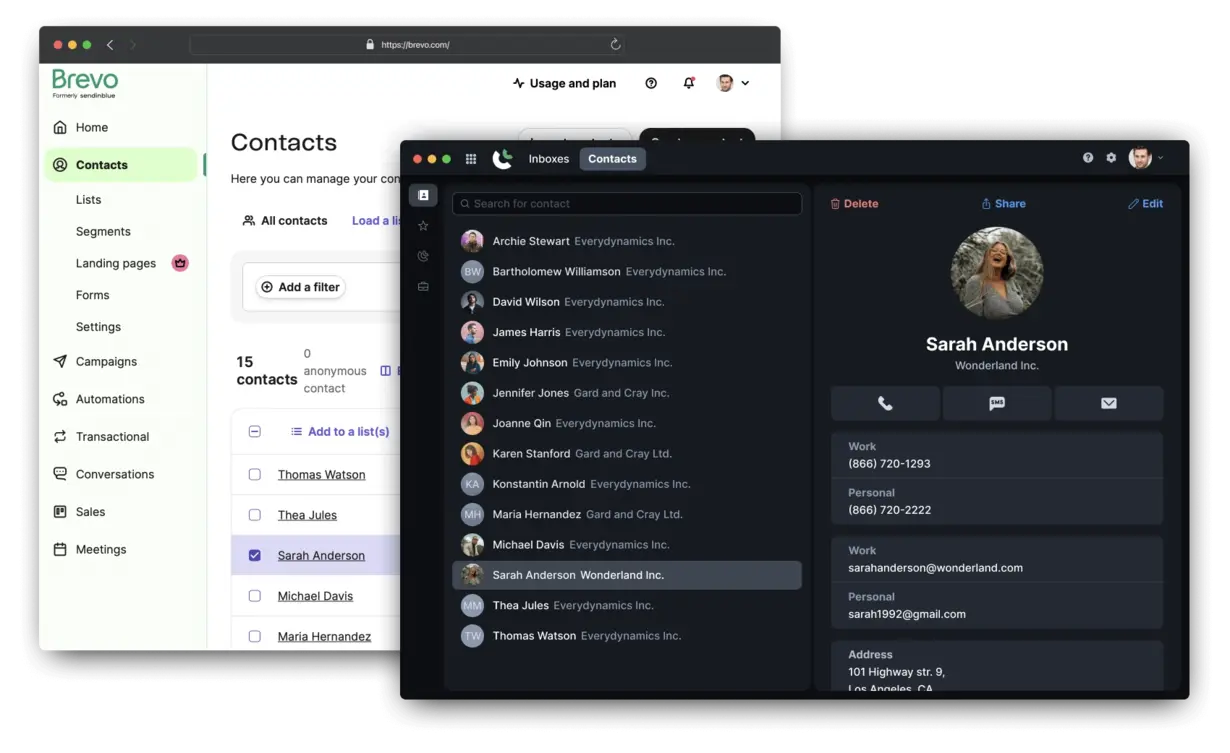Brevo (Sendinblue) integration for DialLink