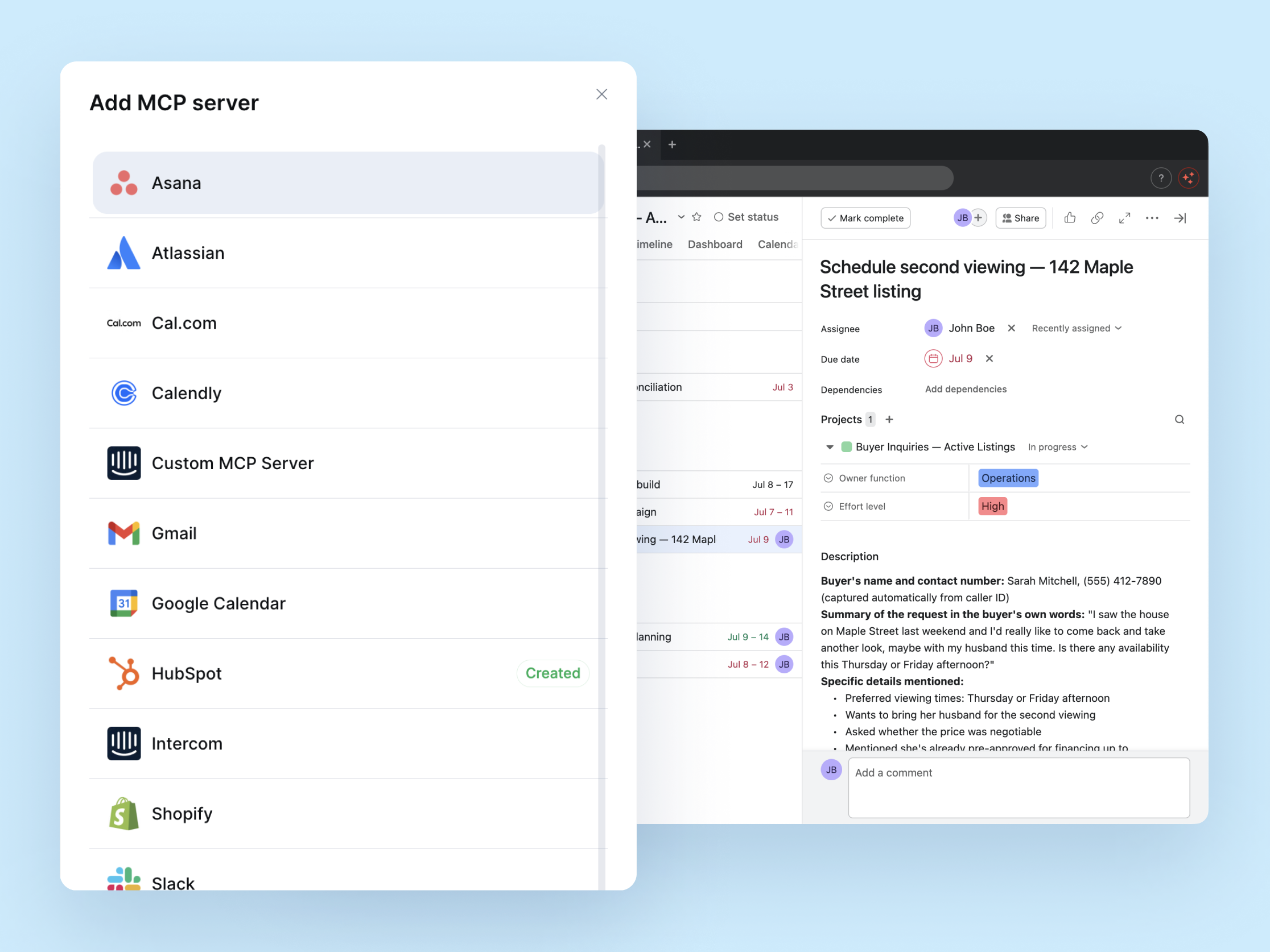 Asana integration for DialLink Asana integration in DialLink Integration Marketplace