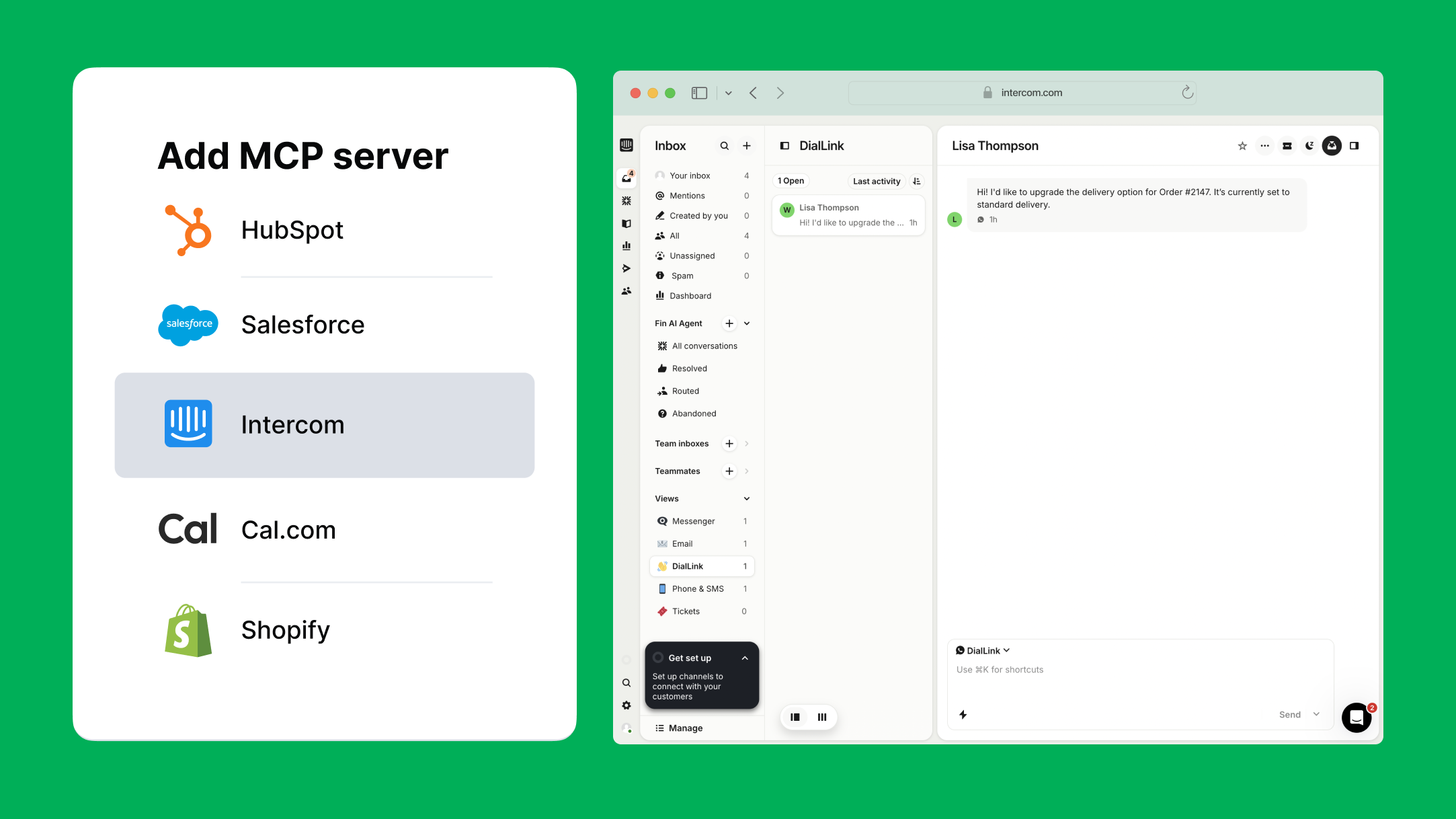 Intercom integration for DialLink Intercom integration in DialLink Integration Marketplace