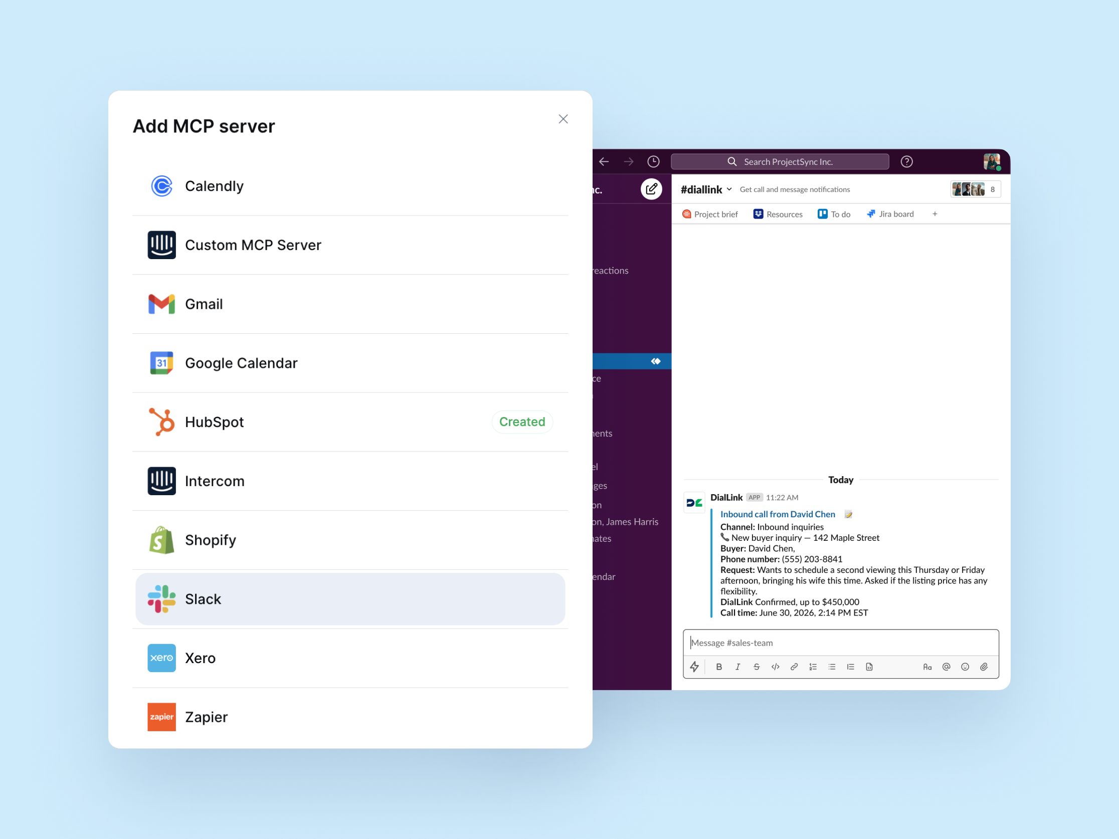 Slack integration in DialLink Integration Marketplace