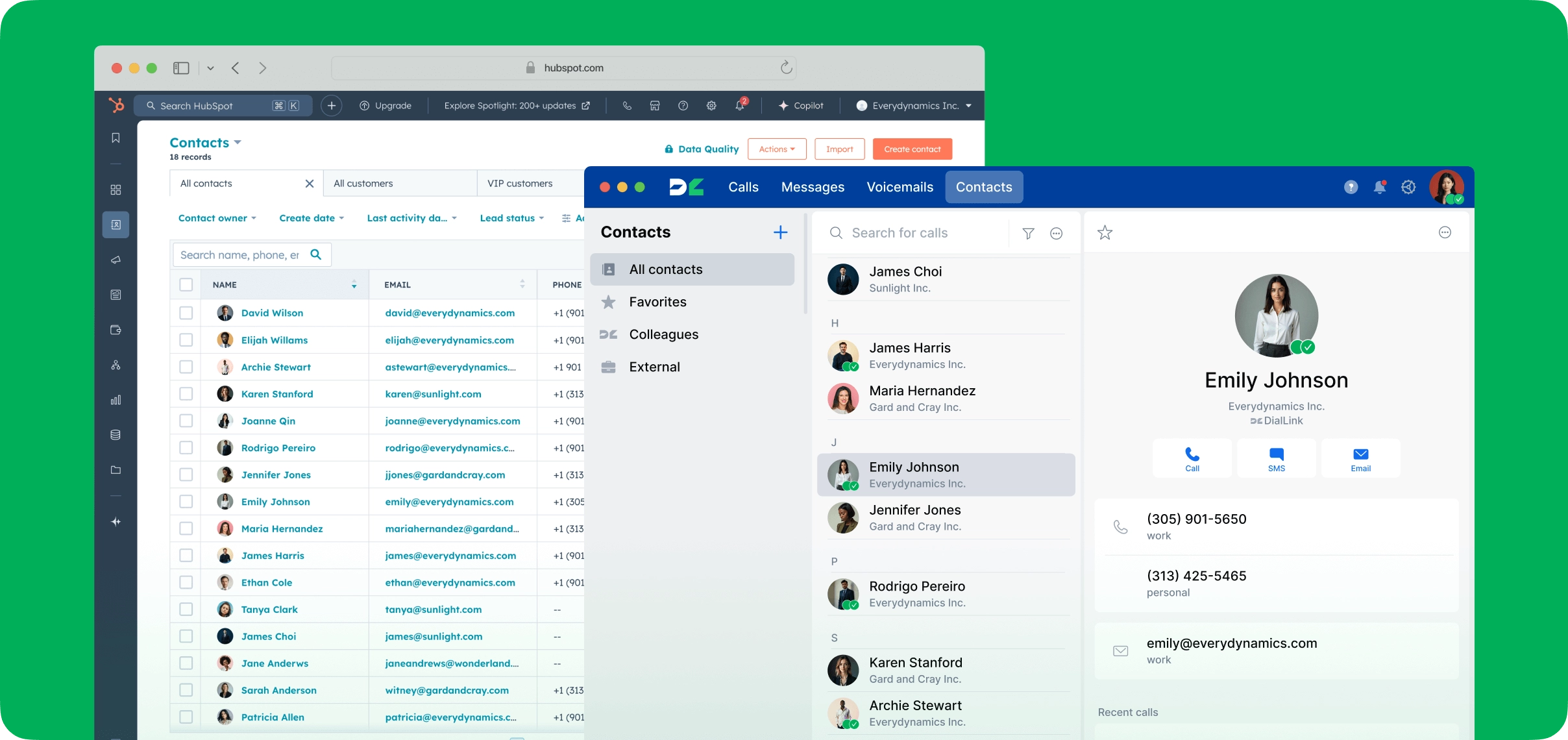 Seamlessly share call records and contacts between your core business systems