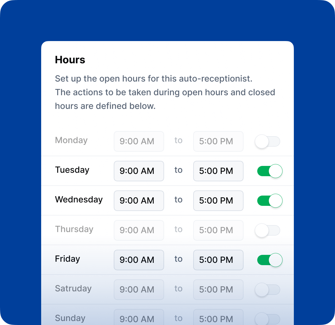 Easily configure your custom business hours